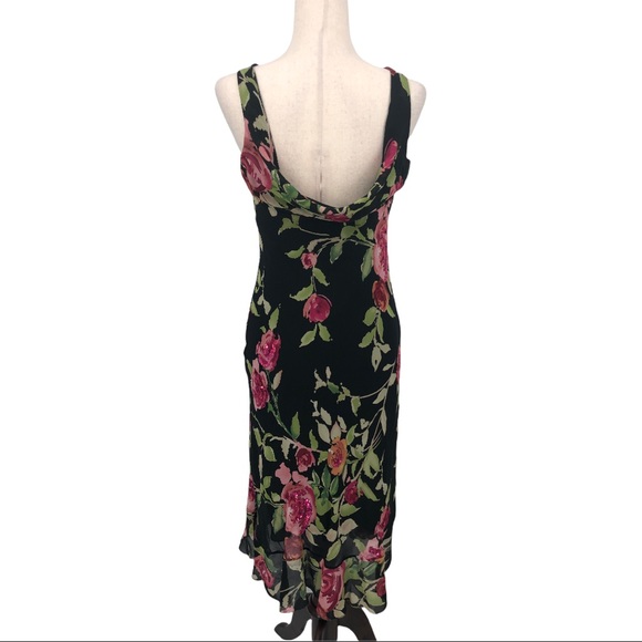SOLD Nicole Miller Silk Floral Draped Back Midi Dress 4 - Picture 3 of 14